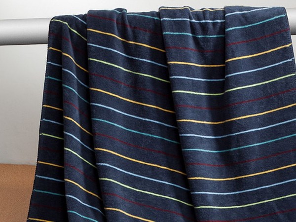 RESTPOSTEN - Bio Kuscheldecke STRICHEL blau gestreift - kbA Baumwolle GOTS